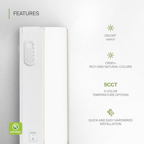 ASD LED Under Cabinet Lighting Hardwired, 9 Inch 4W 2700K-5000K Selectable, 337LM, CRI90+, Direct Wire Linkable Under Counter Lights for Kitchen, Dimmable Under Cabinet Lights, White, UL Certified - color: 9 Inch White, size: 1 Pack