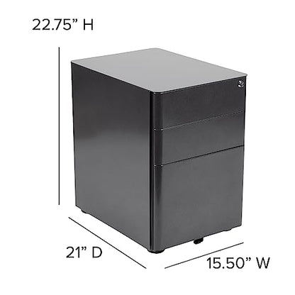 Flash Furniture 3-Drawer Locking Mobile Filing Cabinet, Black - color: Black, style: Modern