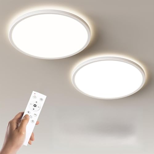BLNAN LED Flush Mount Ceiling Light Fixture with Remote Control, 15.4 Inch 3000K-6500K Dimmable Round Low Profile Ceiling Lamp for Living Room Bedroom Kitchen - color: White 2, size: 15.4 inches