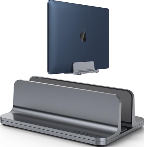 YICOSUN Aluminum Vertical Laptop Stand for Desk - Adjustable Width Dock for MacBook, Surface, Samsung, HP, Dell up to 17.3 inches - Space-Saving & Protective Design - Gray - color: Gray, size: 1-Slot