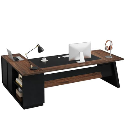 Tribesigns L-Shaped Executive Desk, 78-Inch Large Office Desk with Drawers and Lateral File Cabinet, Modern Business Furniture with Storage Shelves, Workstation for Home Office (Walnut + Black) - color: Walnut + Black
