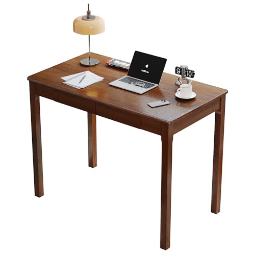 Solid Wood Desk with Drawers - 39 x 22 Inch Vintage Desks, Mid Century Modern Desks, Rubber Wood Study Table, Writing Desk with Drawers for Bedroom|Any Spaces - Walnut Color - color: Walnut, size: 39.4 in W x 21.7 in D