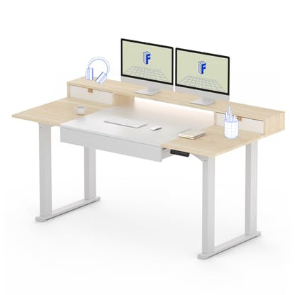 FLEXISPOT 4-Leg Standing Desk with Storage, 71"x32", White | Electric Adjustable Height, 3 Drawers & Shelving, Storage, Home Office Workstation - size: 71"x32"