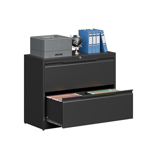 2 Drawer File Cabinet with Lock,Lateral File Cabinet,35.4" W Metal File Cabinets for Home Office,Hanging Files Letter/Legal/F4/A4 Size (Black-Assembly Required) - color: Black, size: 2 Drawer-Lateral-36"W