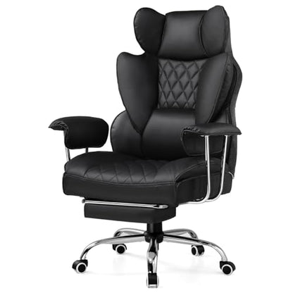 GTPLAYER Gaming Chair,Office Chair with Pocket Spring Lumbar Support, Ergonomic Comfortable Wide Office Desk Computer Chair with Outward Fixed Soft Armrests and Footrest (PU Leather, Black) - color: Deepblack