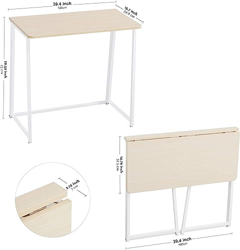 WOHOMO Folding Desk, 39.4" Foldable Computer Table for Small Spaces, Oak - color: Beige, size: Large Size:39.4 x 15.7