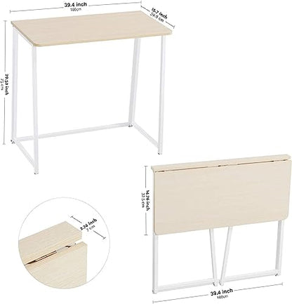 WOHOMO Folding Desk, 39.4" Foldable Computer Table for Small Spaces, Oak - color: Beige, size: Large Size:39.4 x 15.7