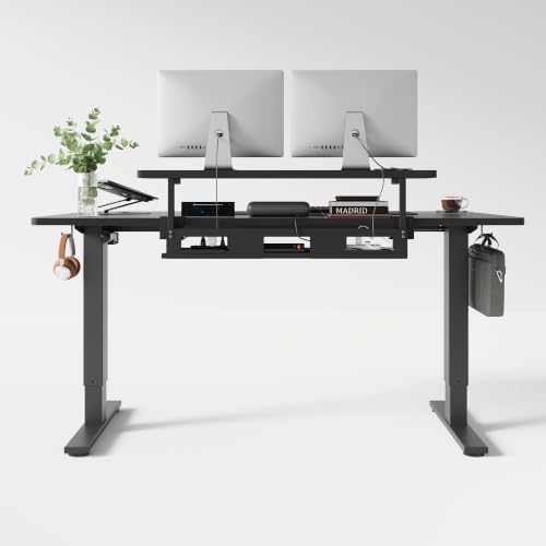 FLEXISPOT Standing Desk with Monitor Riser & Cable Management - color: Black Walnut, size: 60x24"
