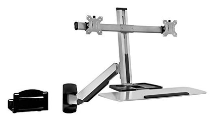 Mount-It! Dual Monitor Wall Mount Workstation with Keyboard Tray & CPU Holder, Sit-Stand Gas Spring Computer Station, Fits Two 27” Displays, 17.6 lbs Each, VESA 75x75 100x100