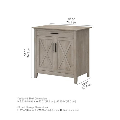 Bush Furniture Key West Secretary Desk with Keyboard Tray and Storage Cabinet in Washed Gray