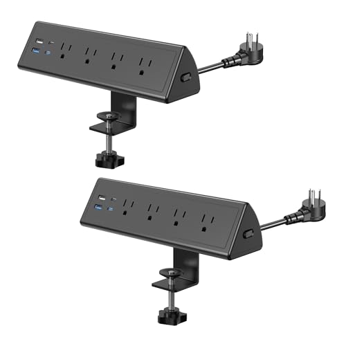 Jgstkcity Desk Clamp Power Strip,20W Fast Charging Station,Surge Protector Nightstand Edge Mount,1875W Extension Cord with Multiple Outlets,2 USB-C,2 USB-A,for Home Office (Black, 2PCS-6 FT) - size: 2PCS-6 FT