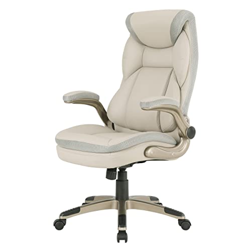 Office Star ECH Series Executive Bonded Leather Office Chair with Lumbar Support and Padded Height Adjustable Arms, Taupe with Cocoa Coated Nylon Base - color: Taupe With Cocoa Coated Nylon Base