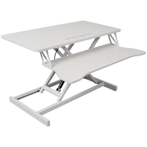 Standing Desk Converter 31.5", Height Adjustable Sit Stand Desk Riser with Keyboard Tray, Gas Spring Stand Up Workstation for Dual Monitors, Laptop & Home Office, Black/White,White - color: White
