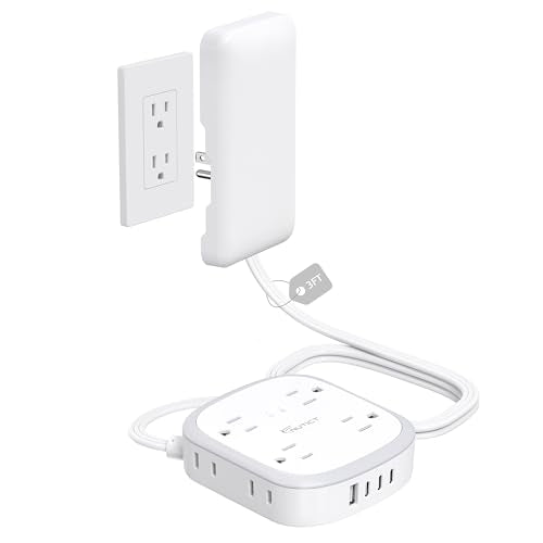 Outlet Cover 3FT Short Extension Cord, Surge Protector Power Strip - size: 8AC-3FT(3 Prong & 2 Pin Plug)