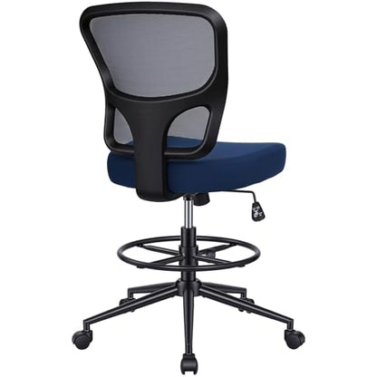 Armless Drafting Chair Tall Office Chair for Standing Desk - Adjustable Height Mesh Ergonomic Stool with Foot Ring, Rolling Counter Height Computer Chair for Small Spaces & Home Office - color: Navy