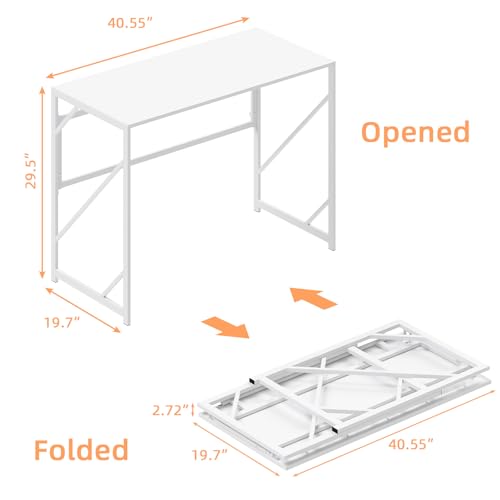 Elephance Folding Desk Writing Computer Desk for Home Office No-Assembly - color: White, size: 39.4 Inch
