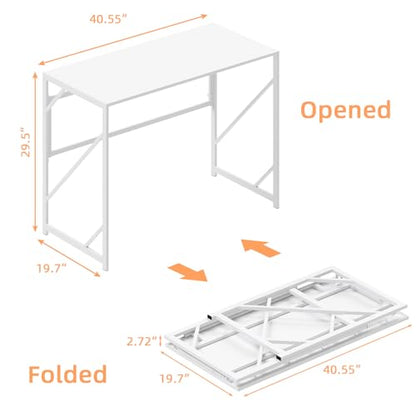Elephance Folding Desk Writing Computer Desk for Home Office No-Assembly - color: White, size: 39.4 Inch