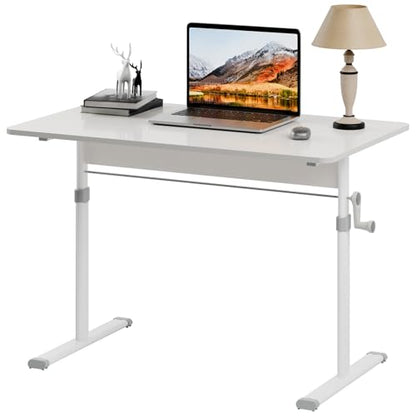 Manual Standing Desk, Game Desk, Hand Crank Hand Lifting Computer Desk, Manual Stand Up Desk White 120 cm