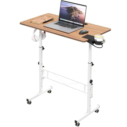 Hadulcet Small Standing Desk with Wheels, Rolling Desk Adjustable Height - color: Oak, size: 31.5" without Charging