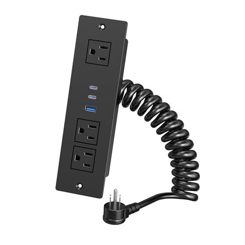 Drawer Outlet Kit with 65W USB C Fast Charging Station | HEZI Recessed Power Outlet with 3 USB Ports & 3 AC Outlets, Furniture Flush Mount Power Strip for Home Office 6ft Black Cord - color: Black, size: 6 FT