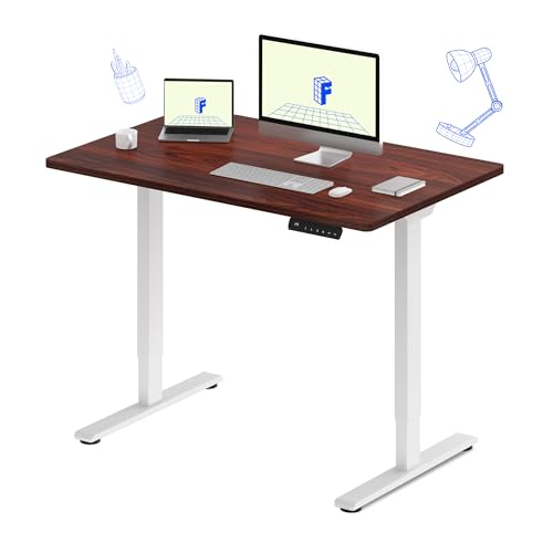 FLEXISPOT E3 Dual Motor Electric Standing Desk 48 x 24 Sit Stand Up Desk, Holds 220 lbs, Adjustable Height w/Memory Presets, One-Piece Mahogany Desktop & White Frame, Ships in 2 Boxes - color: White Frame + Mahogany Top, size: 48"x24" Whole-piece