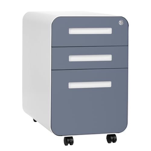 Laura Davidson Furniture Stockpile 3 Drawer File Cabinet with Lock - Under Office Desk Metal Filing Cabinet, Legal/Letter File Folders, Wheels and Stationary Feet, Pre-Assembled, Coastal Blue - color: Coastal Blue