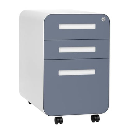 Laura Davidson Furniture Stockpile 3 Drawer File Cabinet with Lock - Under Office Desk Metal Filing Cabinet, Legal/Letter File Folders, Wheels and Stationary Feet, Pre-Assembled, Coastal Blue - color: Coastal Blue