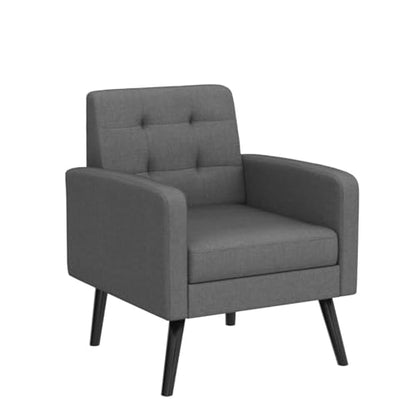 Yaheetech Mid Century Accent Chairs Set of 2 Living Room Chairs Dark Gray | Linen-Like Upholstered Sillones Para Sala, Modern Reading Nook Chairs, Button Tufted Back, Rubberwood Legs, Bedroom Office - color: Dark Gray, size: set of 2