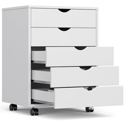 OLIXIS 5-Drawer Rolling File Cabinet, Printer Stand with Office Storage - color: White, size: 5 Drawer