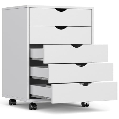 OLIXIS 5 Drawer File Cabinet on Wheels, Printer Stand Storage Cabinet - color: White, size: 5 Chest
