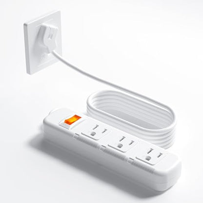 Flat Plug Power Strip Surge Protector 3 Outlets, Extension Cord 6 ft 3 Prong, 300J, 10A/1250W, Overload Protection Switch, Plug Strip for Home Office, Child Safety Slide Outlet Covers - style: 6ft/Ultra-thin Flat Plug