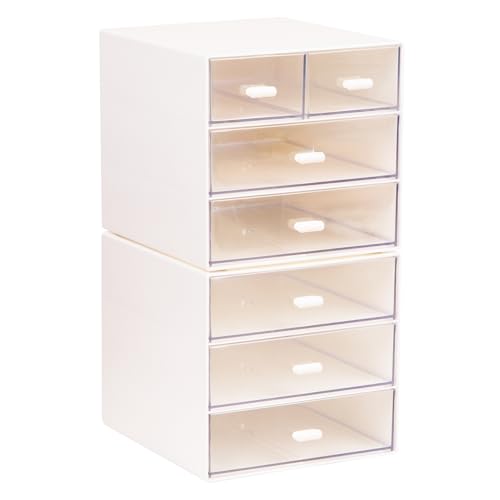 Mind Reader Stackable Craft Supply Organizer, 6 Drawer Desktop Storage with Clear Drawers, Plastic, Set of 2, White - color: White 6 Drawer Organizer