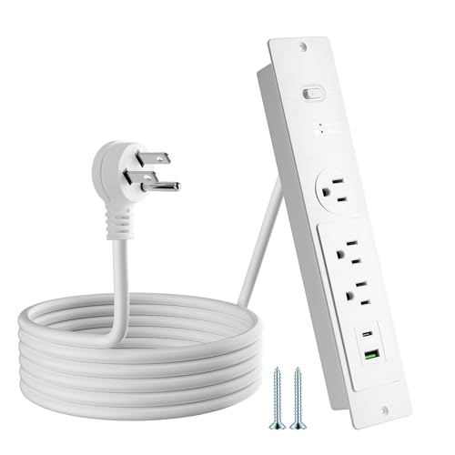 Recessed Power Strip with 12Feet Cord,45 Degree 3-Prong Thin Flat Plug, 2 AC Outlets+1 Widely Spaced Outlet,2 USB Ports (20W PD USB-C & 18W QC3.0 USB-A) 14AWG,980J Surge Protection, ETL Listed, White - size: 12 Feet