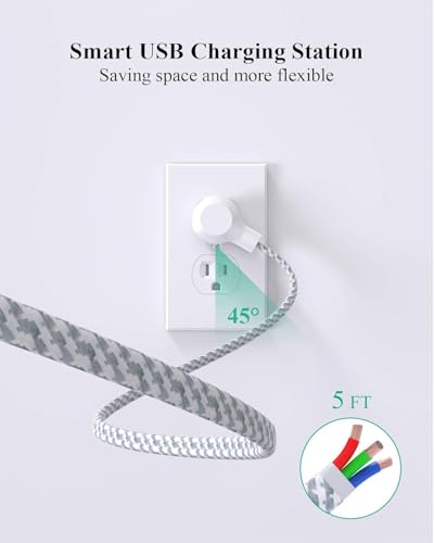 Mifaso 2 Pack Power Strip, 5FT Flat Plug Extension Cord, Surge Protector - size: 5FT, style: Braided Cord & Right Angle Plug