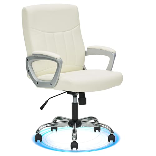 CLATINA Office Computer Desk Chair Executive Mid Back Chair Comfortable Ergonomic Managerial Chair Adjustable PU Leather Home Office Desk Chair Swivel, White 1PK - color: White, size: 1 Pack