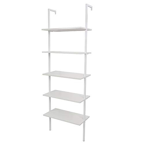 Ladder Bookshelf, 5-Tier Wood Ladder Bookcase with Metal Frame Shelf Open Bookcase Freestanding Bathroom Storage Rack Plant Stand for Living Room, Bedroom, Office, Easy Assembl (White2) - color: White2