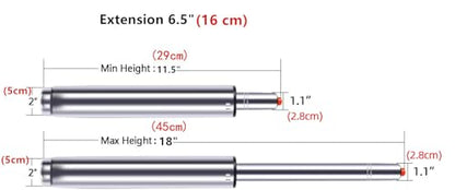 Antlu 6.5" Long Stroke Adjustable Gas Lift Cylinder for Office Chair Stool Replacement, Tall Hydraulic Pneumatic Cylinder Shock Piston Universal Size Heavy Duty