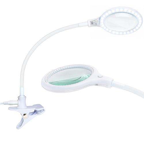 Brightech LightView Flex Magnifying Desk Lamp with Clamp, 1.75X Light Magnifier, Adjustable Magnifying Glass with Light for Crafts, Reading, Close Work - color: White