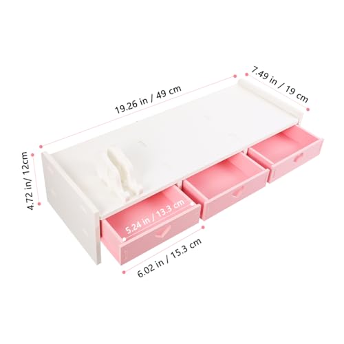 Pink Monitor Riser, Space-Saving Elevated Stand with Smooth Edges for Keyboard Storage, Ergonomic Desktop Organizer for Home & Office, 19.29x7.48x3.93In