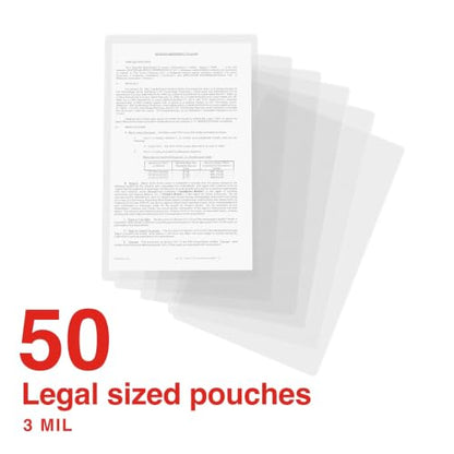 Staples Thermal Laminating Pouches, Legal Size, 3 Mil, 50-Pk, ST63665 - style: Legal Size