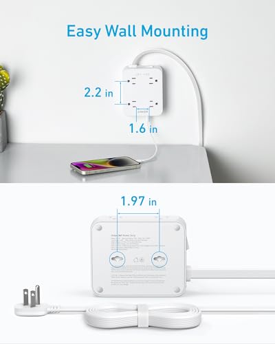 Anker Power Strip with 2000J Surge Protector, 10ft Outlet Extender, 20W 8AC (Pack of 2) - color: Shell White, size: 10FT (Pack of 2)