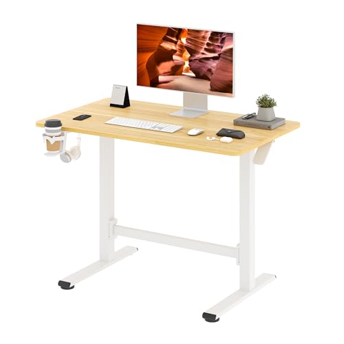 40''Pneumatic Standing Desk,Onepiece Adjustable Height Home Office | Maple 39.4" x 23.6" Home Desk Rolling Computer Workstation with Hooks & Cup Holder,Hidden Casters - color: Maple, size: 4024