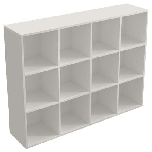 12-Cube Storage Shelf Bookcase, Warm White | Wooden 3-Tier Open Bookshelf, Fits 11×11" Bins, Vertical or Horizontal Use, Full Back Panels, For Home Office - color: Warm White, size: 12-Cube