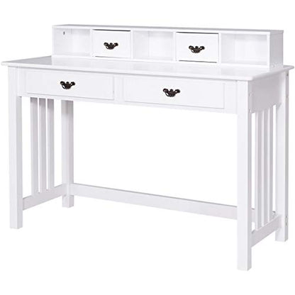 GIANTEX Writing Desk with 4 Drawer Computer Study Table Removable Floating Organizer 2-Tier Spacious Workstation, Home Office Desk Console Table White Vanity Desk