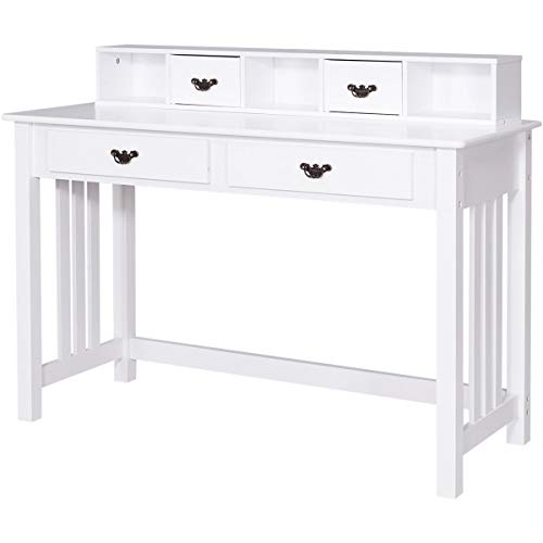 GIANTEX Writing Desk with 4 Drawer Computer Study Table Removable Floating Organizer 2-Tier Spacious Workstation, Home Office Desk Console Table White Vanity Desk