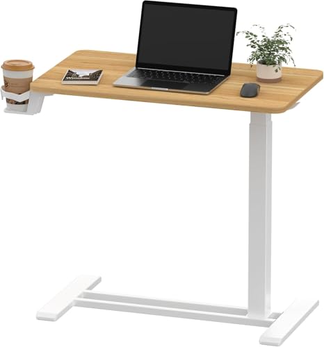 SANODESK 28''Mobile Standing Desk with Hidden Wheels,Pneumatic Laptop Desk | Sofa Computer Cart Movable Height Adjustable Table Small Sit Stand Desk for Home Office Hospital Use,27.6" W x 15.7" D,Maple - color: Maple, size: 28x16