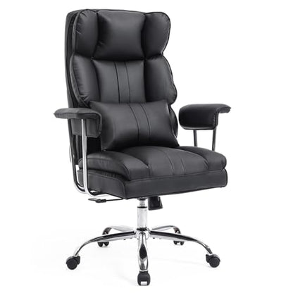 Big and Tall Office Chair with Footrest,400 lbs Heavy Duty Executive Chair | PU Leather High Back Wide Desk Chair,135° Reclining,Pocket Spring Back Support and Matching Lumbar Pillow - color: Black