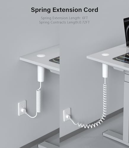 Pop Up Outlet for Countertop,Recessed Power Strip Table Outlet,Power Grommet in Drawer Outlet,Furniture Flush Mount for Desktop,20W USB C (White, 6.5FT)