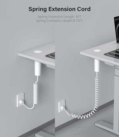 Pop Up Outlet for Countertop,Recessed Power Strip Table Outlet,Power Grommet in Drawer Outlet,Furniture Flush Mount for Desktop,20W USB C (White, 6.5FT)