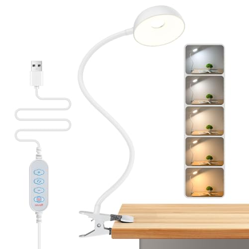 Clip on Light, LED Reading Light for Beds Headboards,5 Color Modes Dimmable | Flexible Clip on Lamp with Clamp,Eye-Friendly Book Light Reading Light for Books in Bed Bedside Desks White - color: White